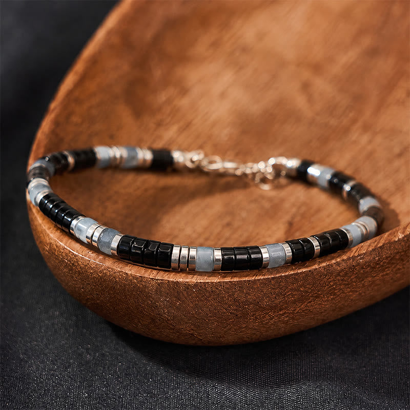 Buddha Stones Black Onyx Blue Chalcedony Protection Stretch Beaded Bracelet - image 1