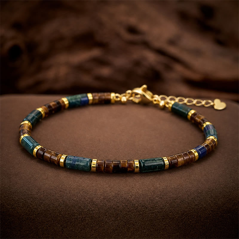 Buddha Stones Lapis Lazuli Indian Agate Tiger Eye Cylindrical Bead Wisdom Bracelet - image 10