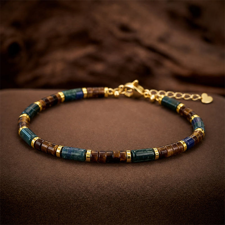 Buddha Stones Lapis Lazuli Indian Agate Tiger Eye Cylindrical Bead Wisdom Bracelet - image 10