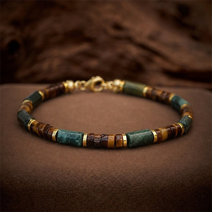 Buddha Stones Lapis Lazuli Indian Agate Tiger Eye Cylindrical Bead Wisdom Bracelet - image 2