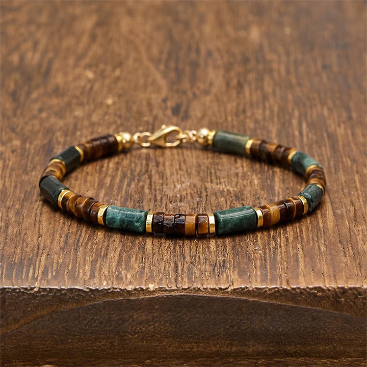 Buddha Stones Lapis Lazuli Indian Agate Tiger Eye Cylindrical Bead Wisdom Bracelet - No Extender Chain(Wrist Circumference: 18-19 cm) - image 0