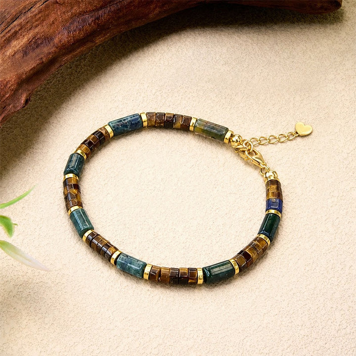 Buddha Stones Lapis Lazuli Indian Agate Tiger Eye Cylindrical Bead Wisdom Bracelet - image 11
