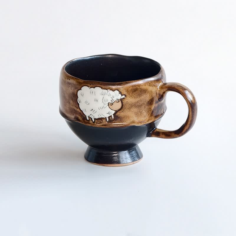 Buddha Stones Year of the Goat Cute Sheep Ceramic Coffee Mug 250 ml - Brown Cup - Approx. 250 ml - image 1