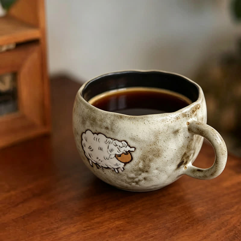 Buddha Stones Year of the Goat Hand-Painted Rustic Sheep Ceramic Mug Coffee Cup - image 1