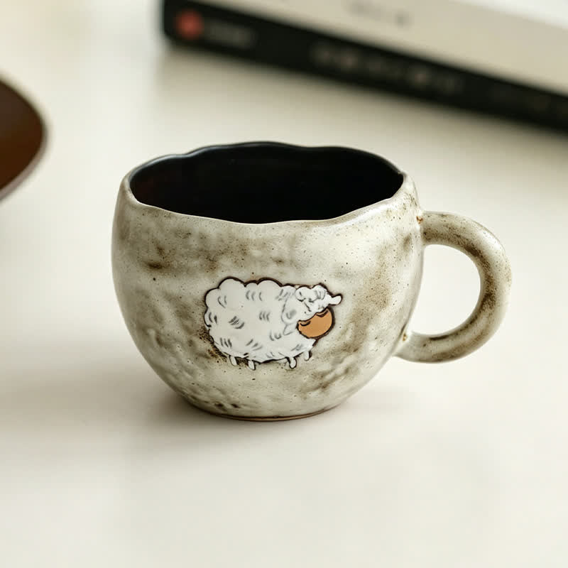 Buddha Stones Year of the Goat Hand-Painted Rustic Sheep Ceramic Mug Coffee Cup - Beige Mug Approx. 300 ml - Ceramic - image 0