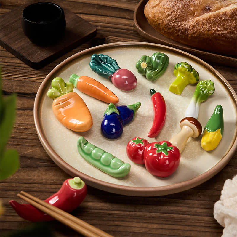 Buddha Stones Ceramic Vegetable Design Mini Tabletop Chopstick Holder - image 0