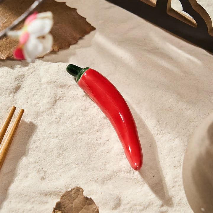 Buddha Stones Ceramic Vegetable Design Mini Tabletop Chopstick Holder - Chili Pepper (Red) Approx. 8 × 2 × 1.5 cm - Ceramic - image 19