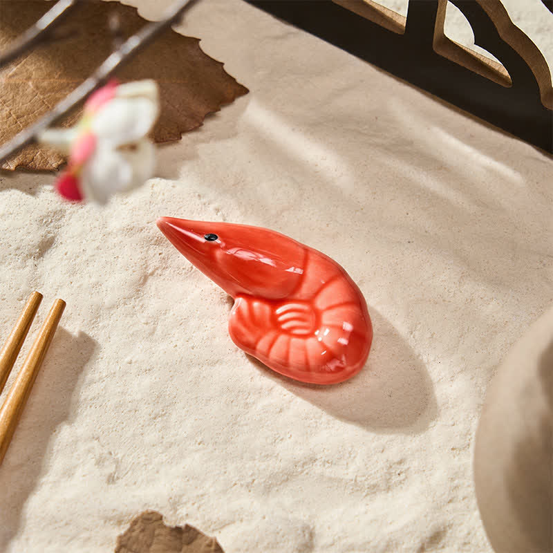 Buddha Stones Ceramic Food Style Mini Chopstick Holder - Red Shrimp Approx. 5.2 × 2.7 × 1.2 cm - image 6