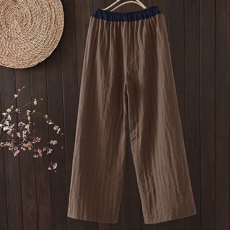 Buddha Stones Fall Winter Simple Retro Drawstring Solid Ankle Pants Women's Straight Leg Pants With Pocket - image 1