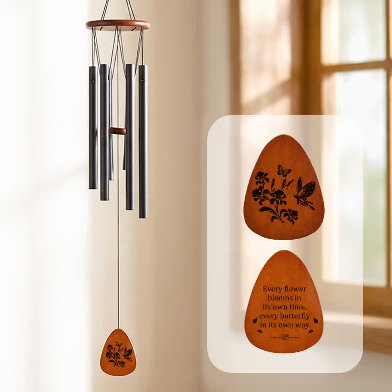 Buddha Stones Transformation Butterfly Wood Aluminum Tubes Wind Chime - Flower Butterfly - image 0