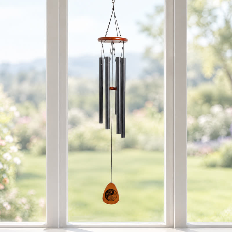 Buddha Stones Yin Yang Evil Eye Harmony Six Tube Aluminum Wood Wind Chime - image 1