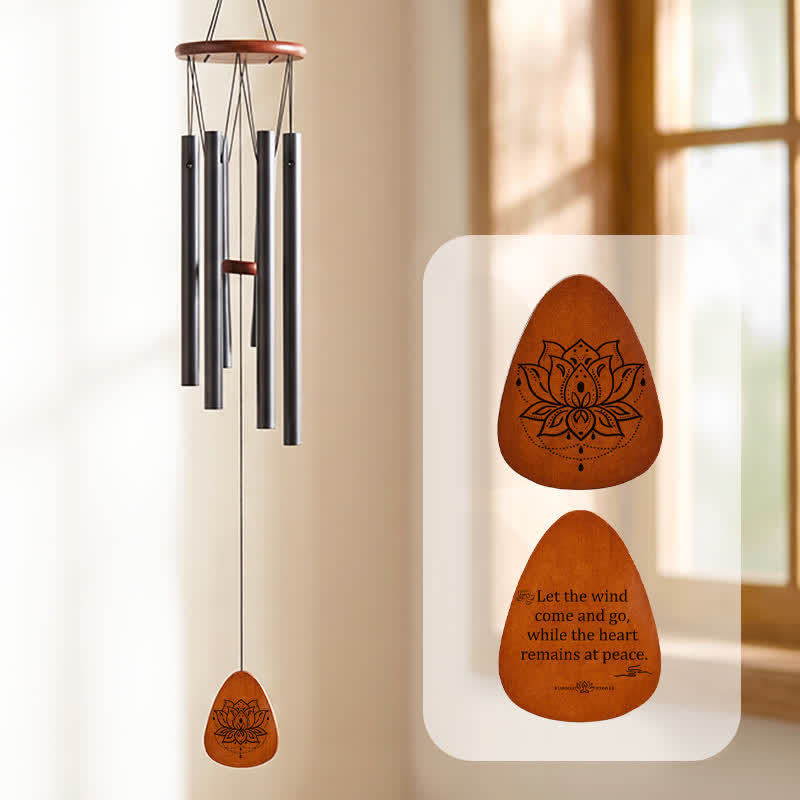 Buddha Stones Lotus Enlightenment Aluminum Wood Zen Wind Chime - Lotus - image 0