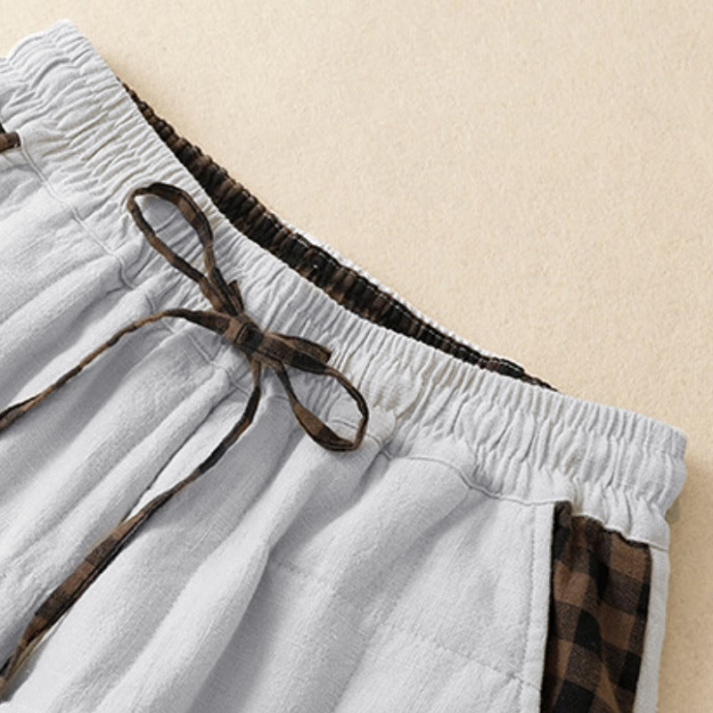 Buddha Stones Winter Casual Minimalist Drawstring Plaid Cropped Pants Women's Harem Pants With Pockets - image 1
