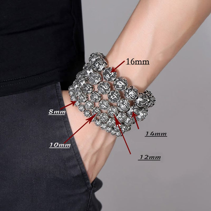 Buddha Stones Tibetan Om Mani Padme Hum Carved Alloy Beads Amulet Bracelet - image 3