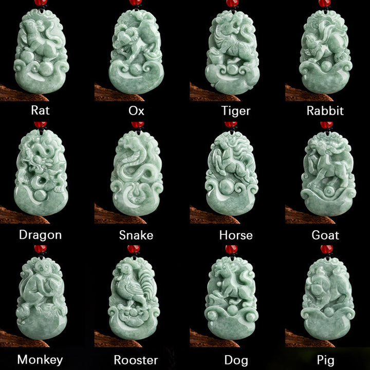 Buddha Stones Natural Green Jade 12 Chinese Zodiac Luck Prosperity Necklace Pendant - image 21