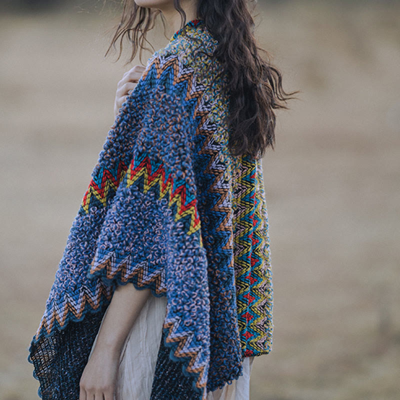 Buddha Stones Tibetan Shawl Soft Warm Knitting Cloak Winter Tibetan Tassel Scarf - image 7