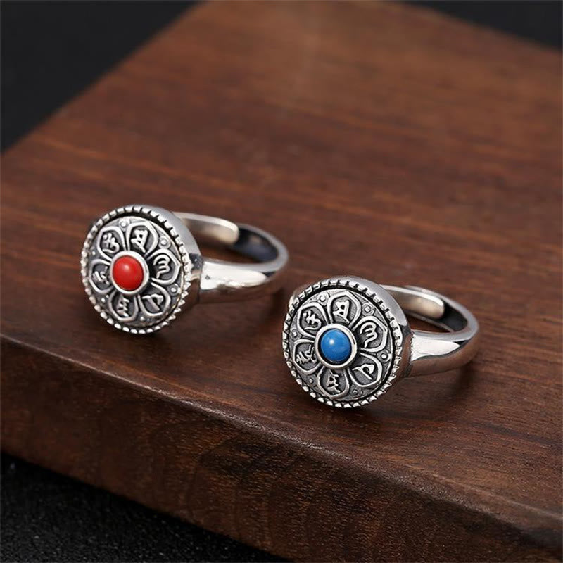 Buddha Stones Tibetan Om Mani Padme Hum Peace Rotatable Ring - image 0
