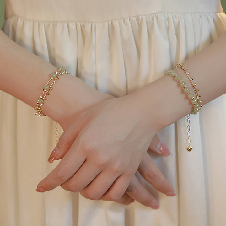 Buddha Stones 14K Gold Plated 2 Layers Hetian Jade Bead Luck Prosperity Bracelet - image 11