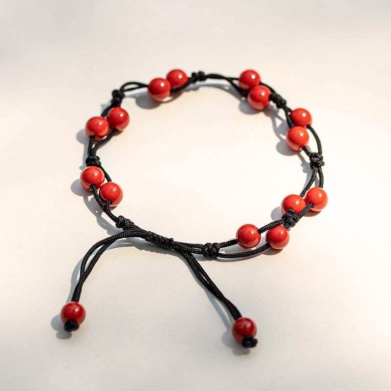 Buddha Stones Red Agate Moss Agate Cinnabar Calm Bracelet - Cinnabar&Black String - image 25
