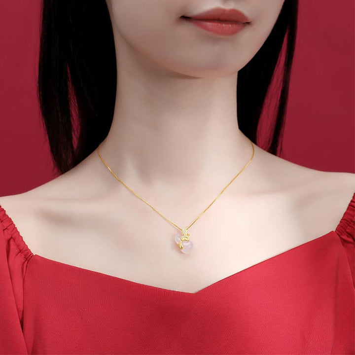 Buddha Stones Cyan Jade Gourd Lotus Leaf Abundance Pendant Necklace - image 8