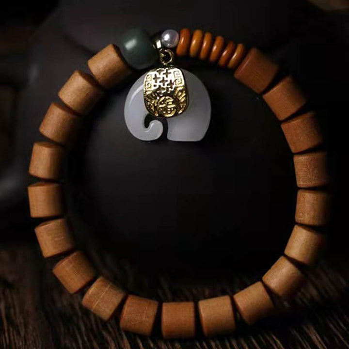 Buddha Stones Sandalwood Jade Elephant Protection Bracelet - image 0