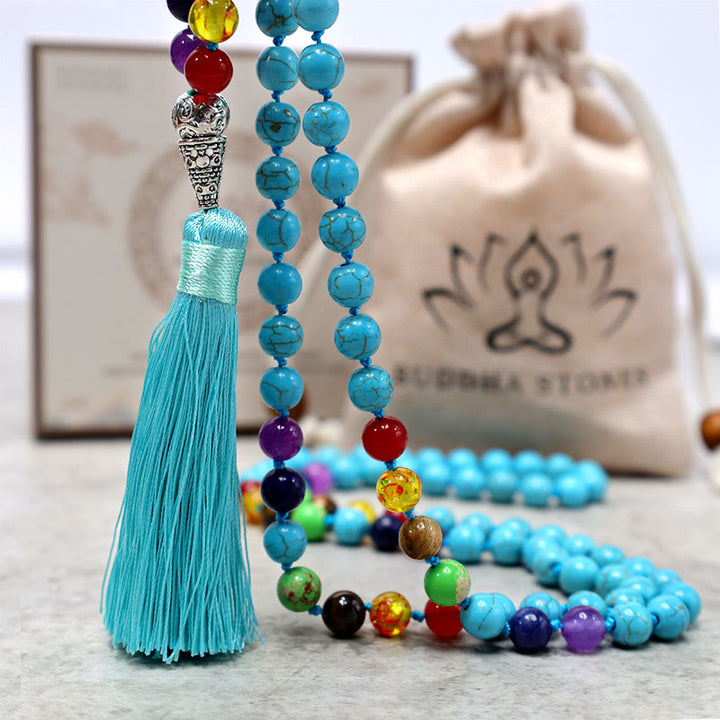 Buddha Stones 108 Mala Turquoise Beads Yoga Meditation Prayer Beads Necklace - image 3