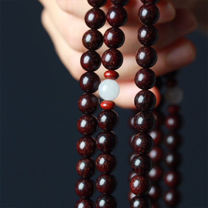 Buddha Stones Tibetan Small Leaf Red Sandalwood Lotus Mala Balance Bracelet - image 7