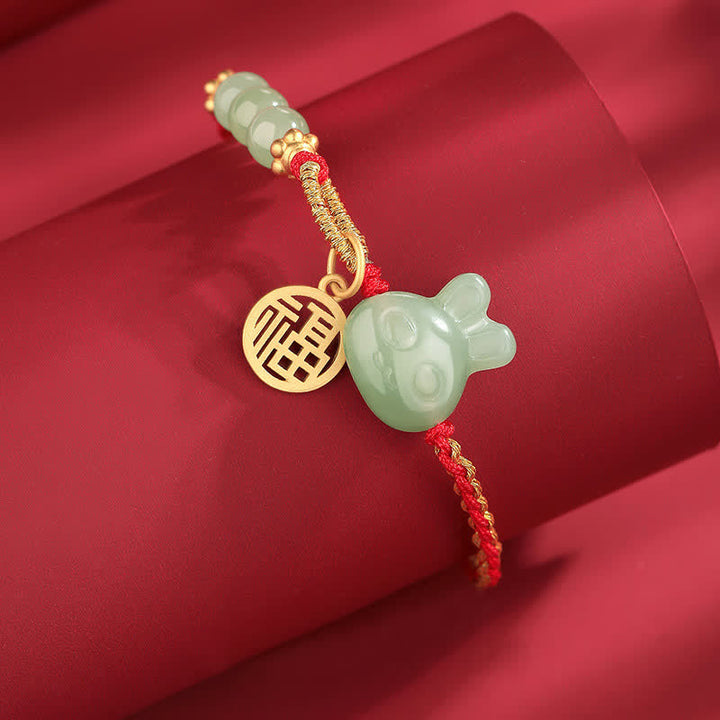 Buddha Stones 925 Sterling Silver Year of the Rabbit Hetian Jade Happiness Luck Red String Bracelet - image 5