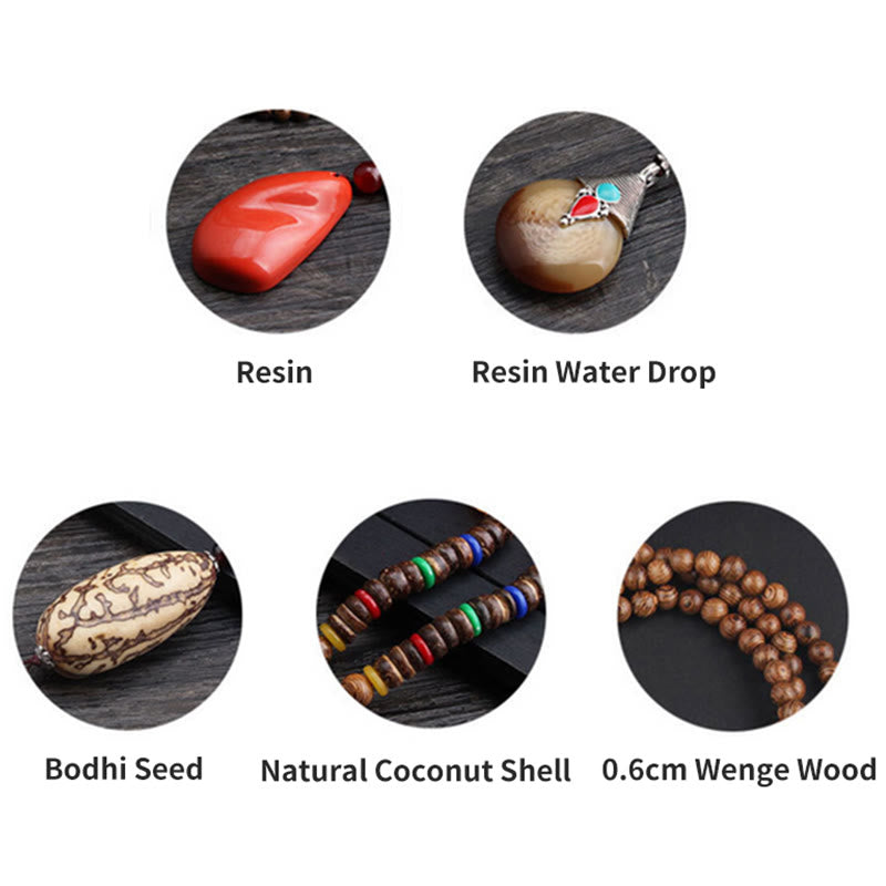 Buddha Stones Tibetan Wenge Wood Bodhi Seed Agate Balance Peace Necklace Pendant - image 21