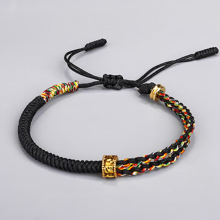 Buddha Stones Om Mani Padme Hum Protection Luck String Bracelet - Black(Bracelet Size 16+12cm) - image 0