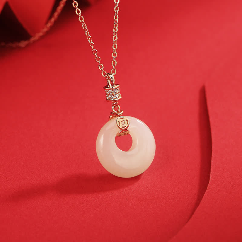 Buddha Stones 925 Sterling Silver Hetian White Jade Coin Flower Peace Buckle Luck Necklace Pendant - image 1