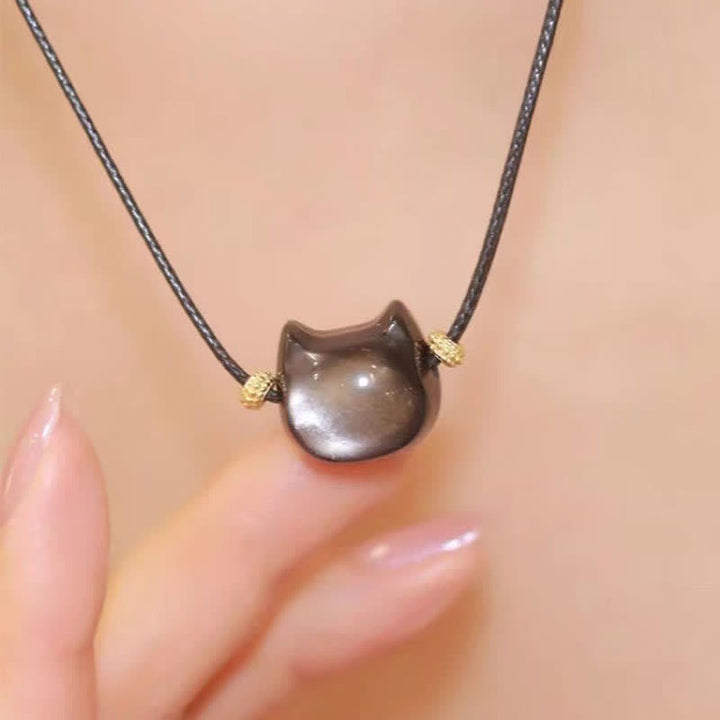 Buddha Stones Gold Sheen Obsidian Silver Sheen Obsidian Lovely Paw Lucky Cat Protection Bracelet - image 44