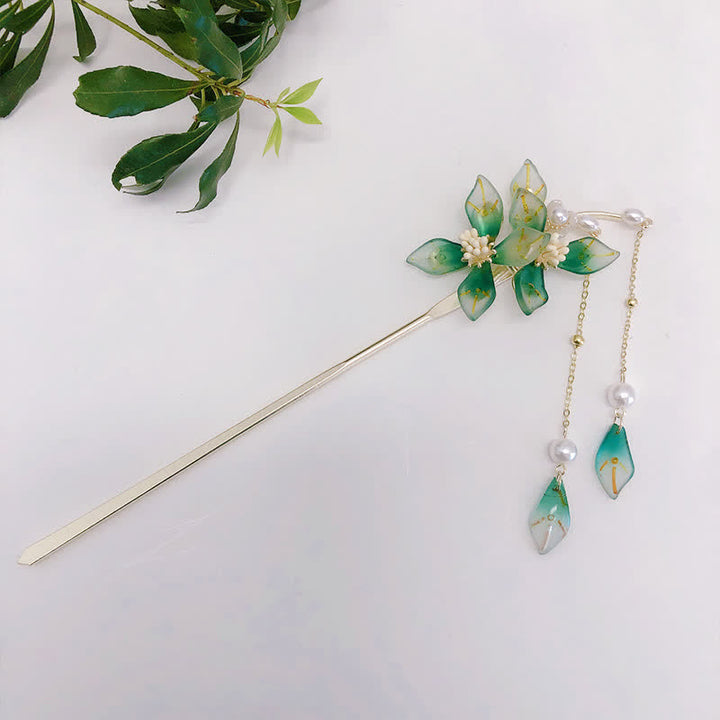 Flower Leaf Pearl Peace Tassel Hairpin - image 7
