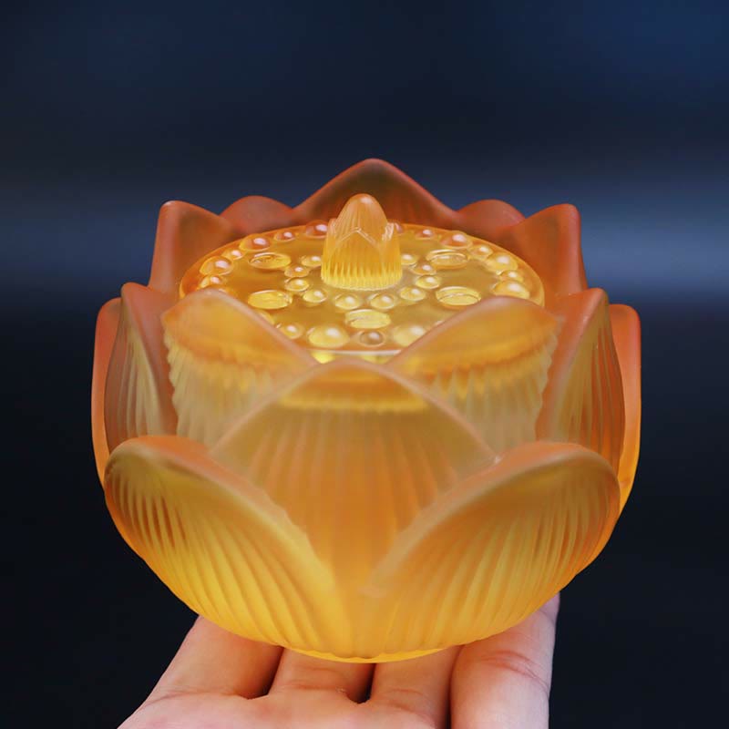 Buddha Stones Lotus Liuli Crystal Healing Meditation Incense Burner - Small Yellow Lotus 10.5*8.3cm - image 1