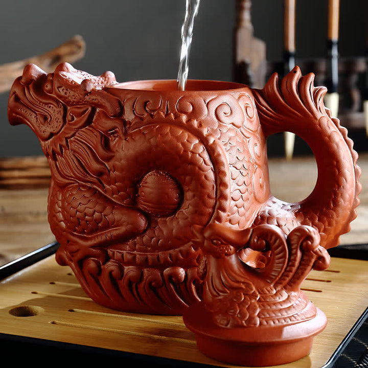 Vintage Dragon Phoenix Ceramic Teapot - Brown - image 7