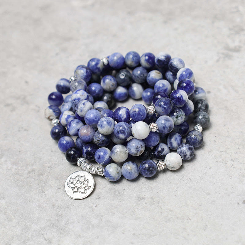 Buddha Stones Natural Blue Aventurine Lotus Peace Necklace Bracelet - image 1