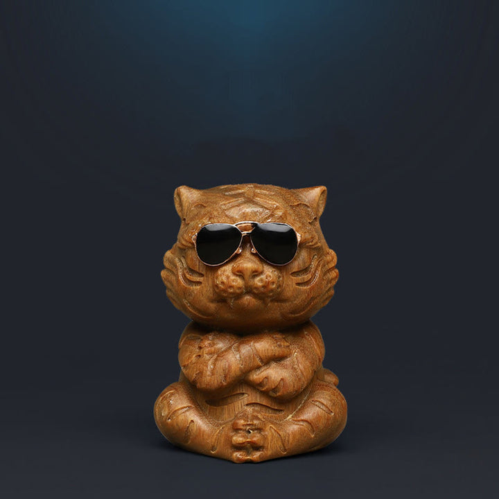 Buddha Stones Small Green Sandalwood Tiger Engraved Positive Desk Decorations - image 6