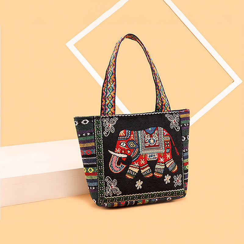 Buddha Stones Elephant Butterfly Embroidered Large Capacity Canvas Tote Bag Shoulder Bag - image 16