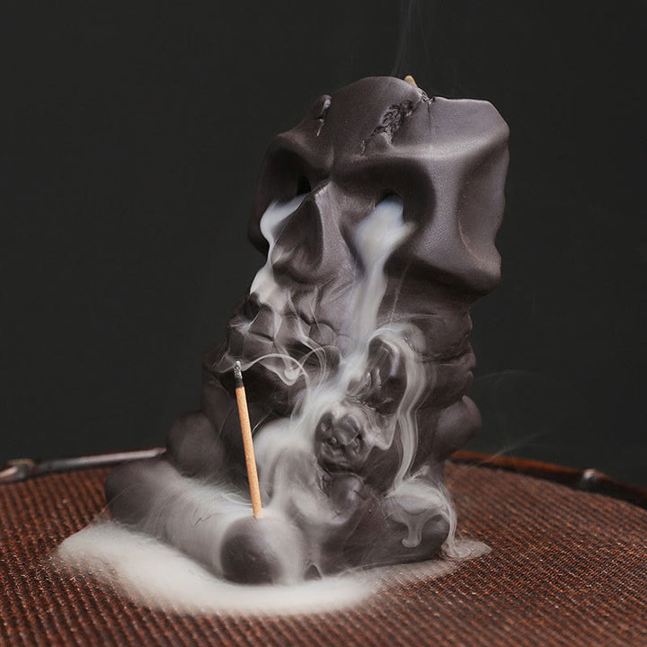 Buddha Stones Halloween Skull Head Purple Clay Healing Incense Burner Decoration - image 2