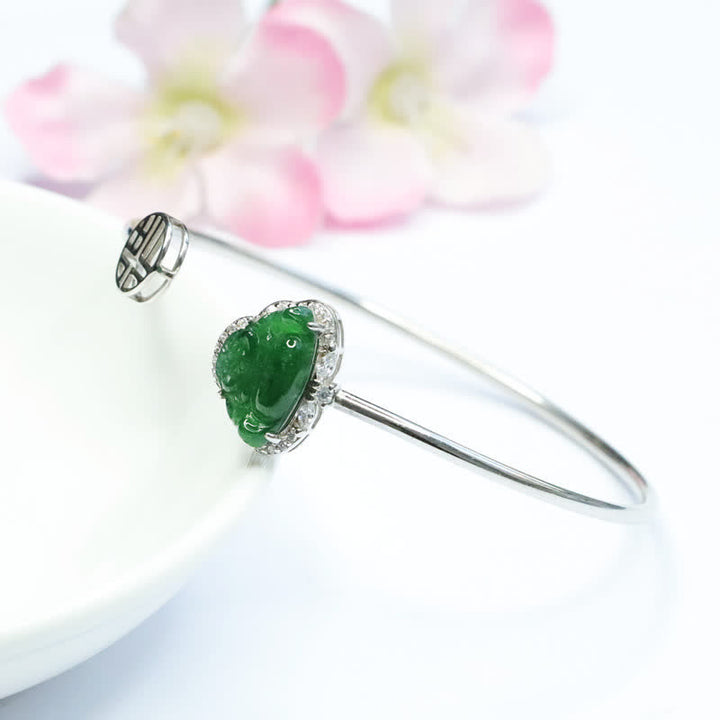 Buddha Stones 925 Sterling Silver Laughing Buddha Jade Luck Bracelet Bangle - image 3