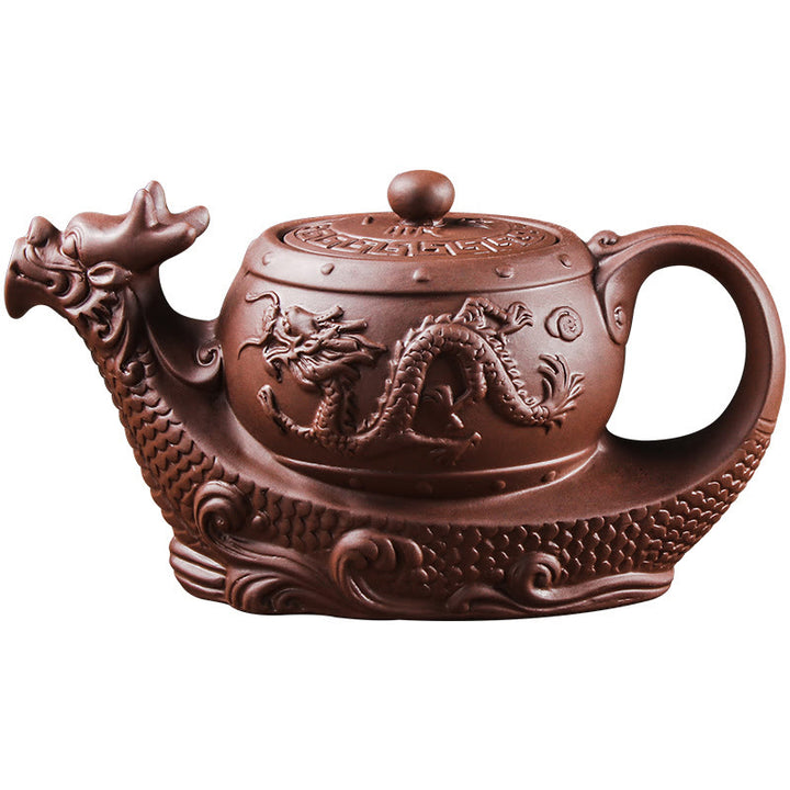 Buddha Stones Vintage Dragon Auspicious Clouds Purple Clay Ceramic Teapot - image 7