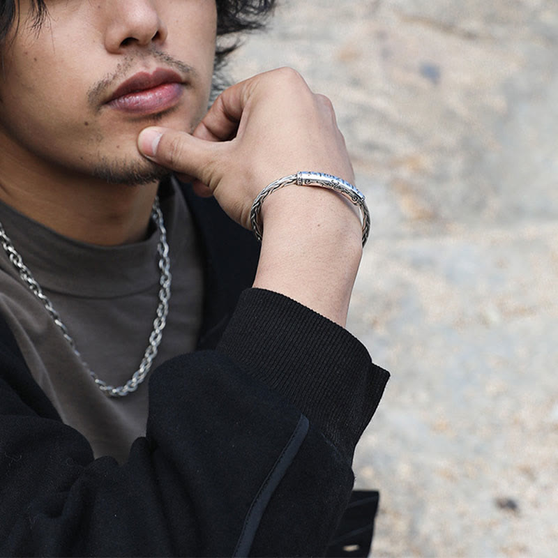 Buddha Stones Tibet Om Mani Padme Hum Engraved Focus Cuff Bracelet Bangle - image 7