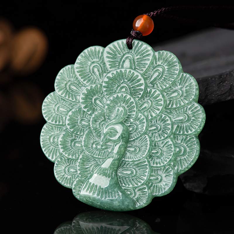 Natural Jade Peacock Luck Prosperity Necklace Pendant - Jade (Prosperity ♥ Abundance) - image 0
