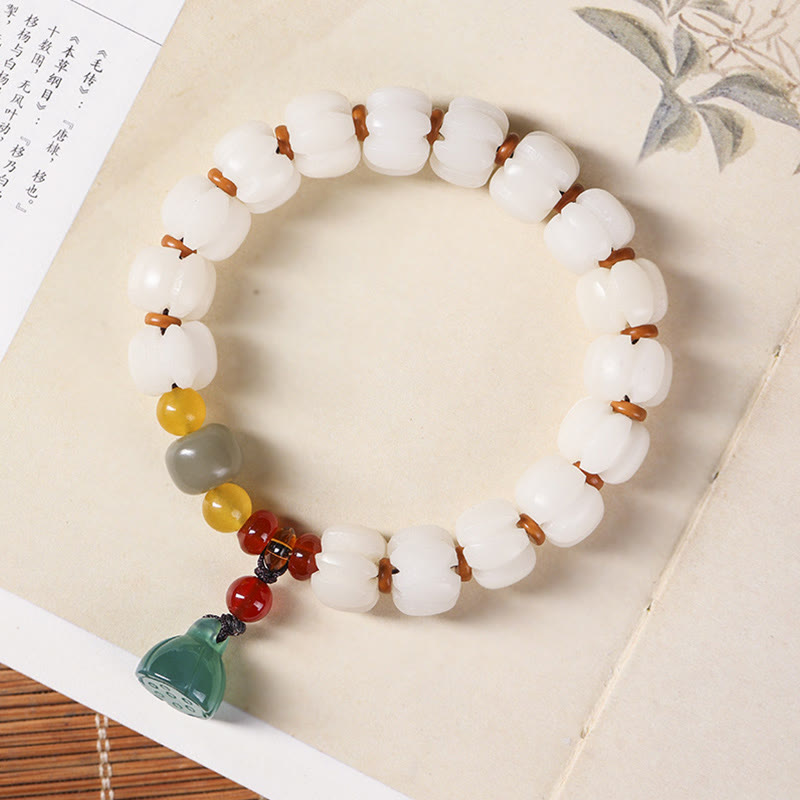 Buddha Stones Natural Bodhi Seed Red Agate Bodhi Calm Harmony Engraved Pumpkin Bead Lotus Bracelet - Bodhi Seed(Auspiciousness♥Luck) - image 0
