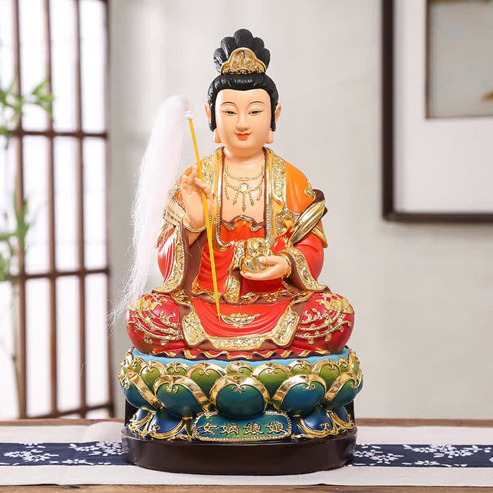 Buddha Stones Bodhisattva Nuwa Protection Resin Statue Home Decoration - Sitting Statue of Nuwa - image 9