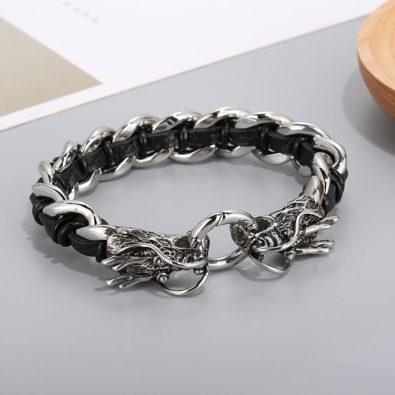 Buddha Stones Dragon Leather Titanium Steel Protection Luck Braided Bracelet - image 2