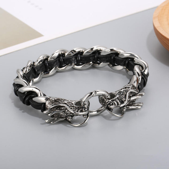 Buddha Stones Dragon Leather Titanium Steel Protection Luck Braided Bracelet - image 2