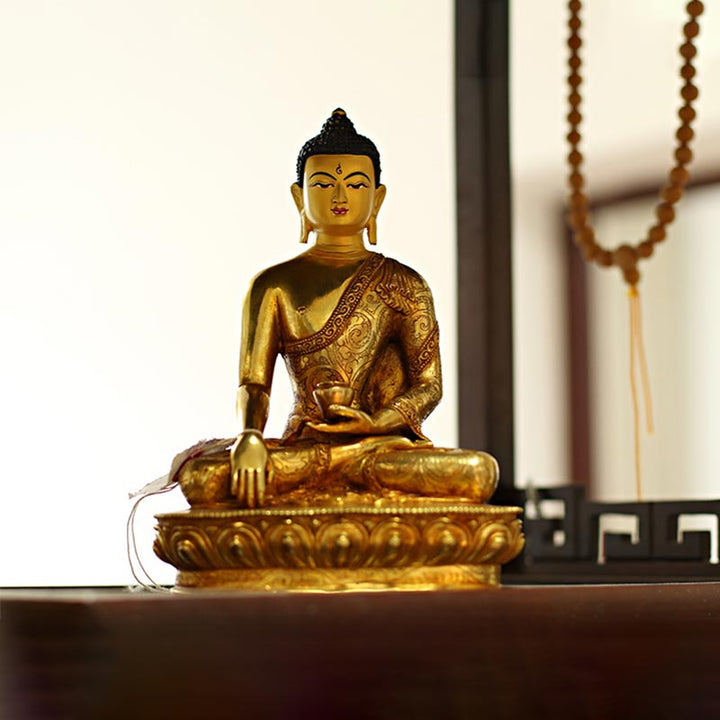 Buddha Stones Buddha Shakyamuni Medicine Buddha Compassion Copper Gold Plated Statue Decoration - image 3