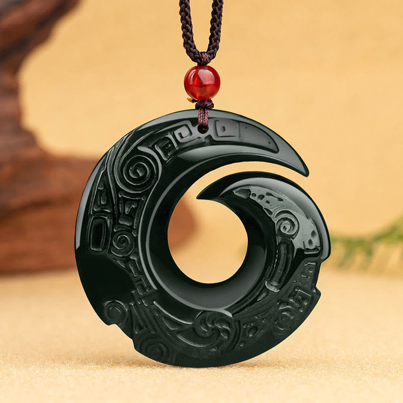 Buddha Stones One's Luck Improves Design Patern Natural Hetian Cyan Jade Success Necklace Pendant - image 1