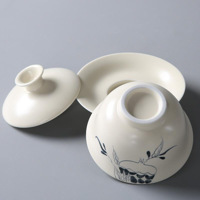 Buddha Stones Hand Painted Pomegranate Hibiscus Pine Lotus Ceramic Gaiwan Sancai Teacup Kung Fu Tea Cup And Saucer With Lid - image 2